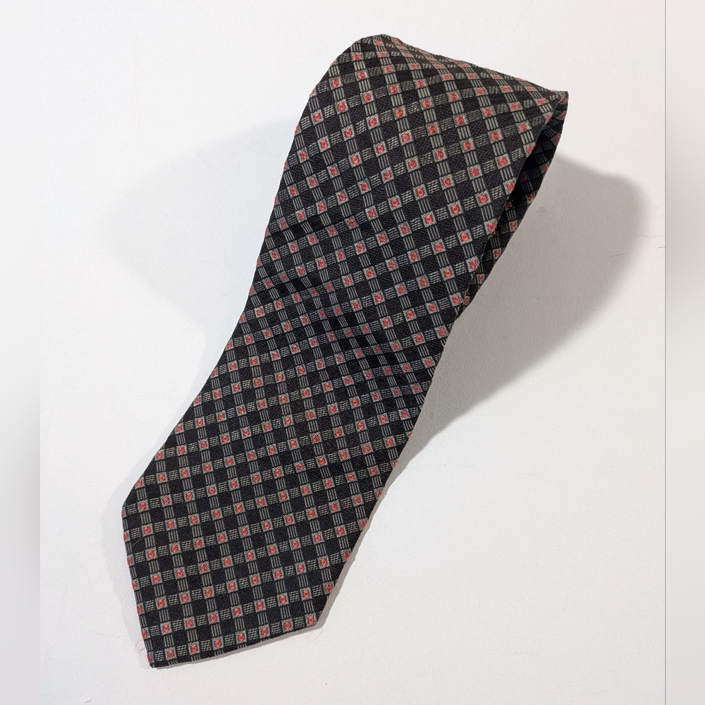 Ungaro Black Red Gray Pattern Silk Tie